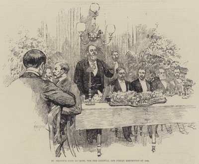 セントジョージズクラブバンケット、1886年の植民地とインドの展覧会 作： Amedee Forestier